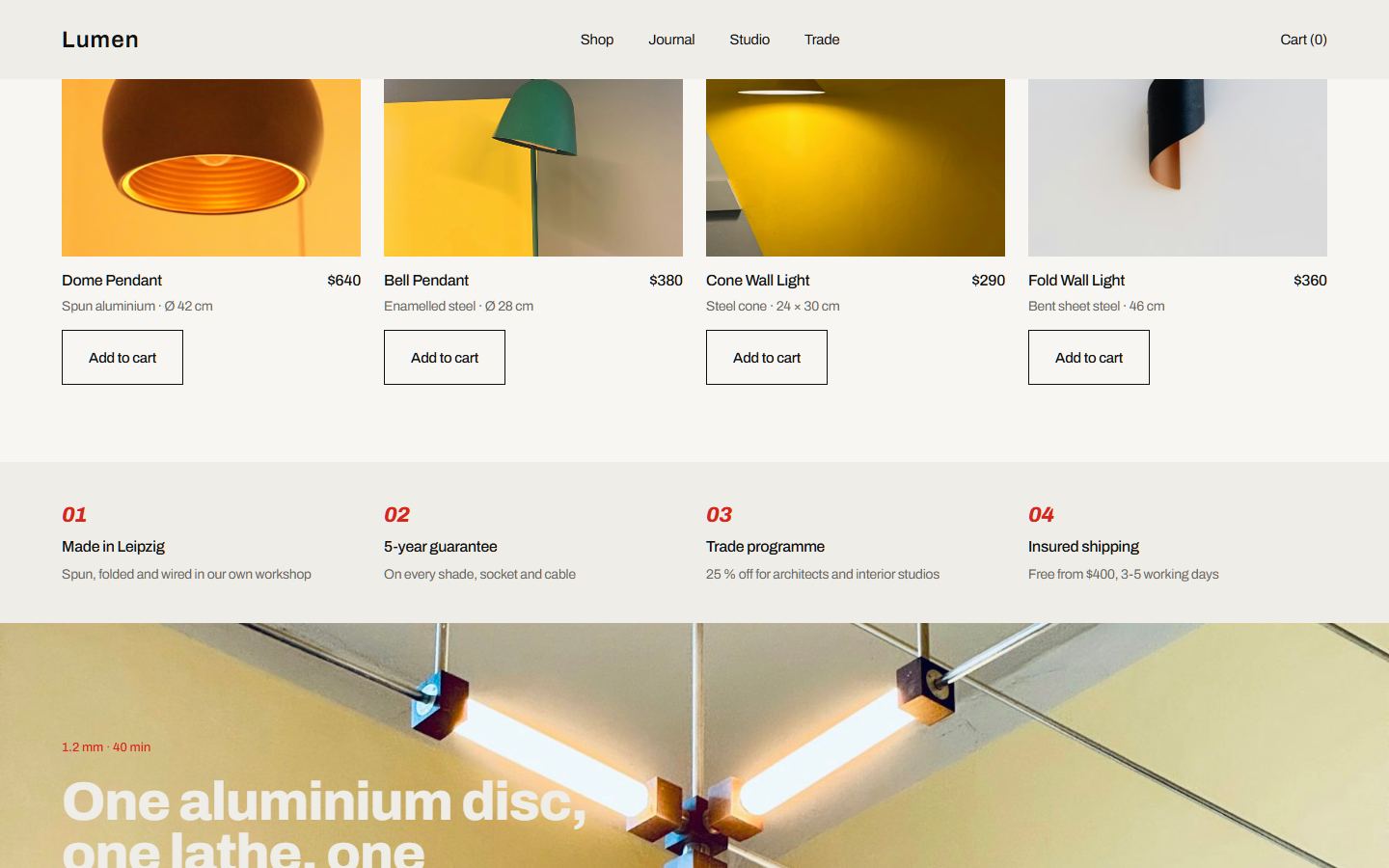 Lumen home page, further down