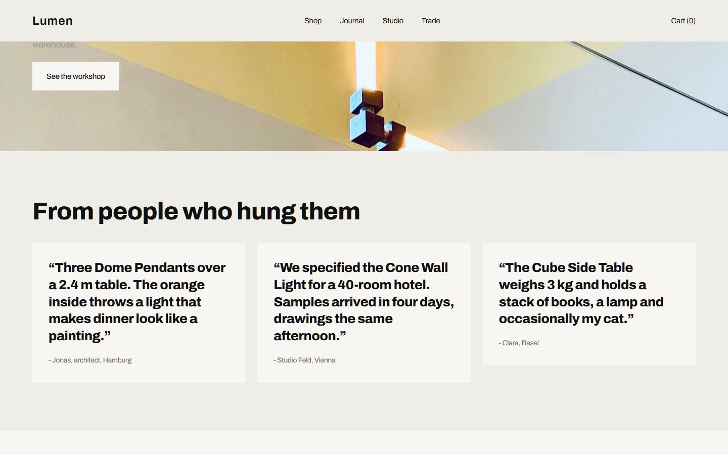 Lumen home page, lower sections